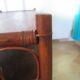 Retro side table - vinyl furniture - rattan and bamboo - 1980s