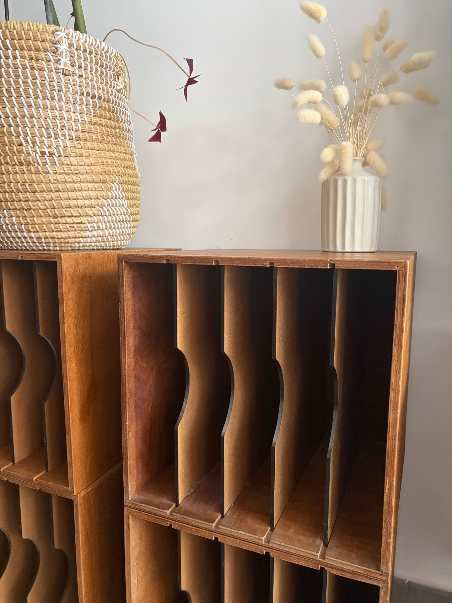 Set of 4 vintage wooden vinyl boxes