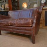 Small Vintage Bench Sofa Studded Leather Sofa 1970s