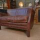 Small Vintage Bench Sofa Studded Leather Sofa 1970s