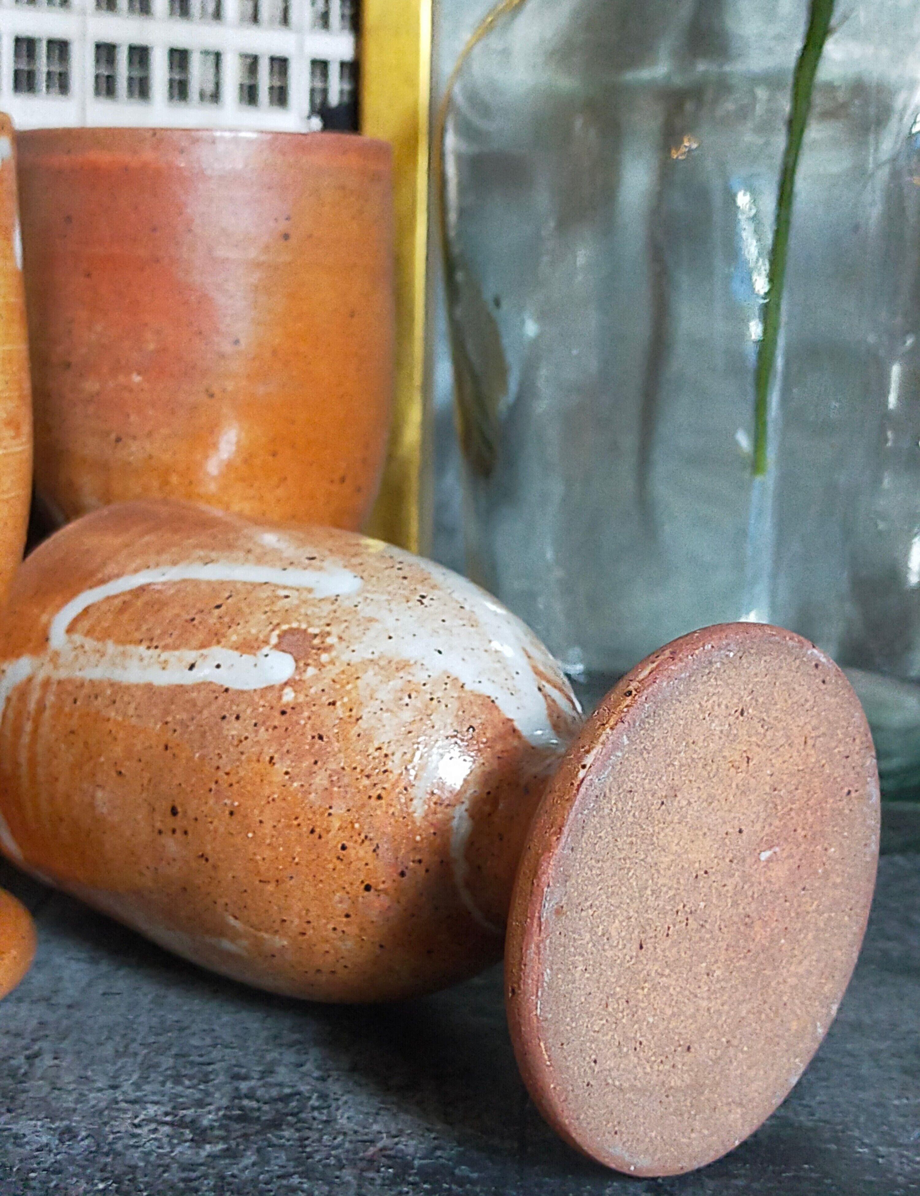 Four potter's mugs turned in vintage light stoneware