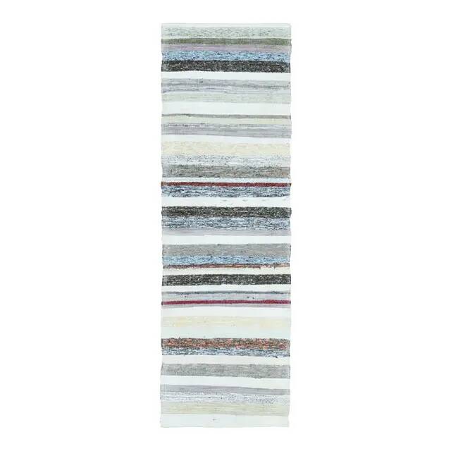 Vintage Turkish Hand-Knotted Wool Cotton White Kilim Runner Rug 60x196