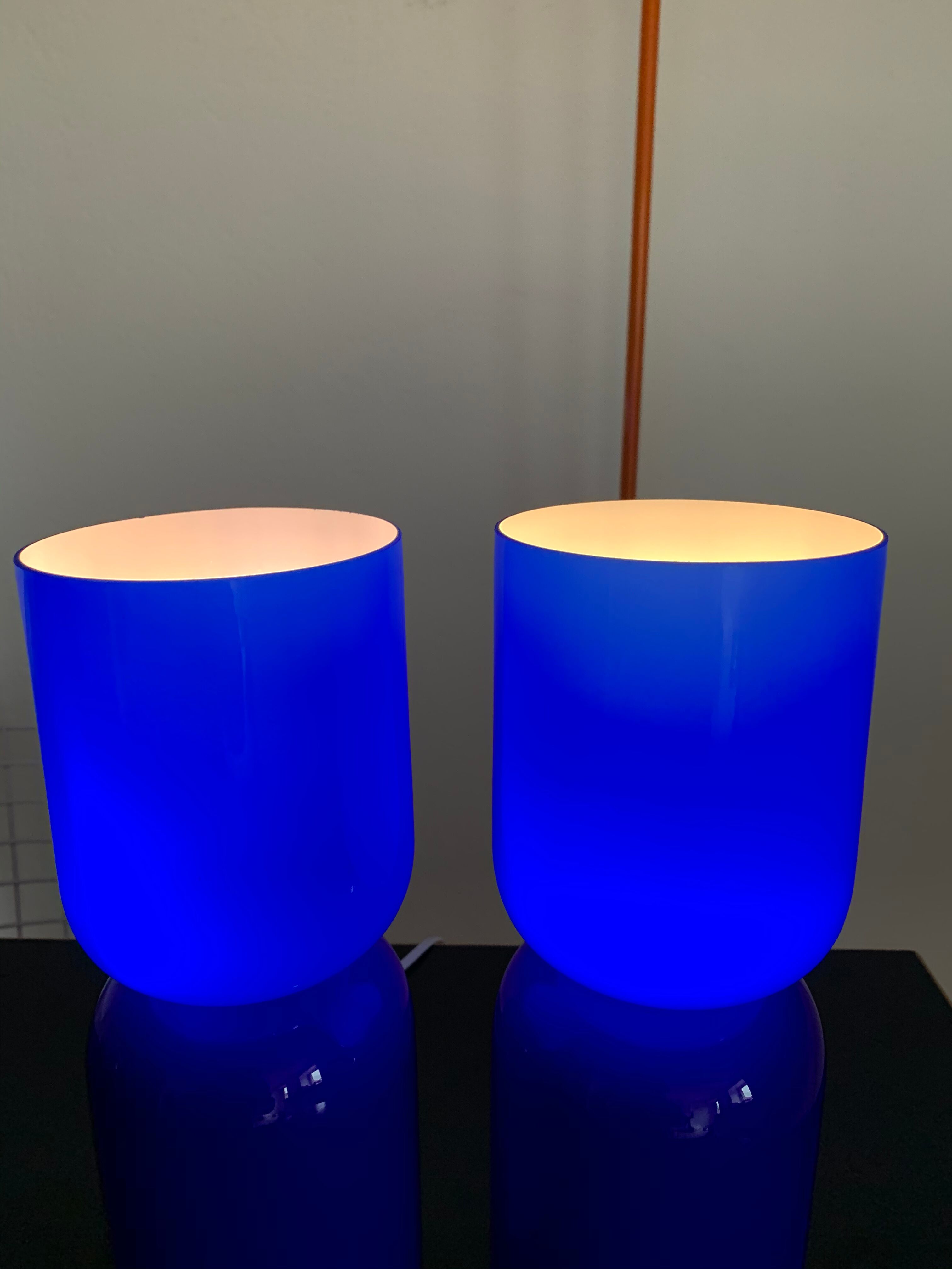 Pair vintage opaline diabolo lamps