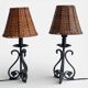 Spanish Hand Forged Wrought Iron Table Lamps with Hand Woven Wicker Shades