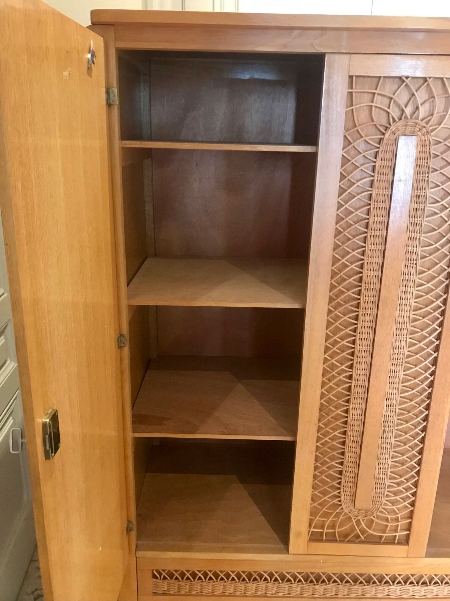 Wood cabinet and rattan 60s