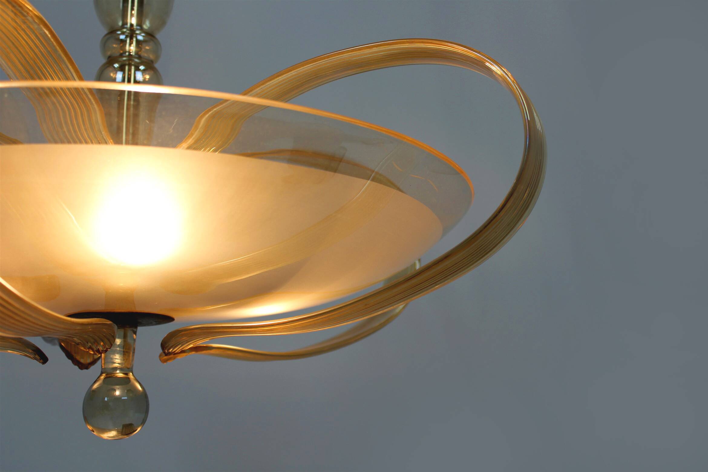 Tall art deco curved glass ceiling light from esc zukov, 1940s