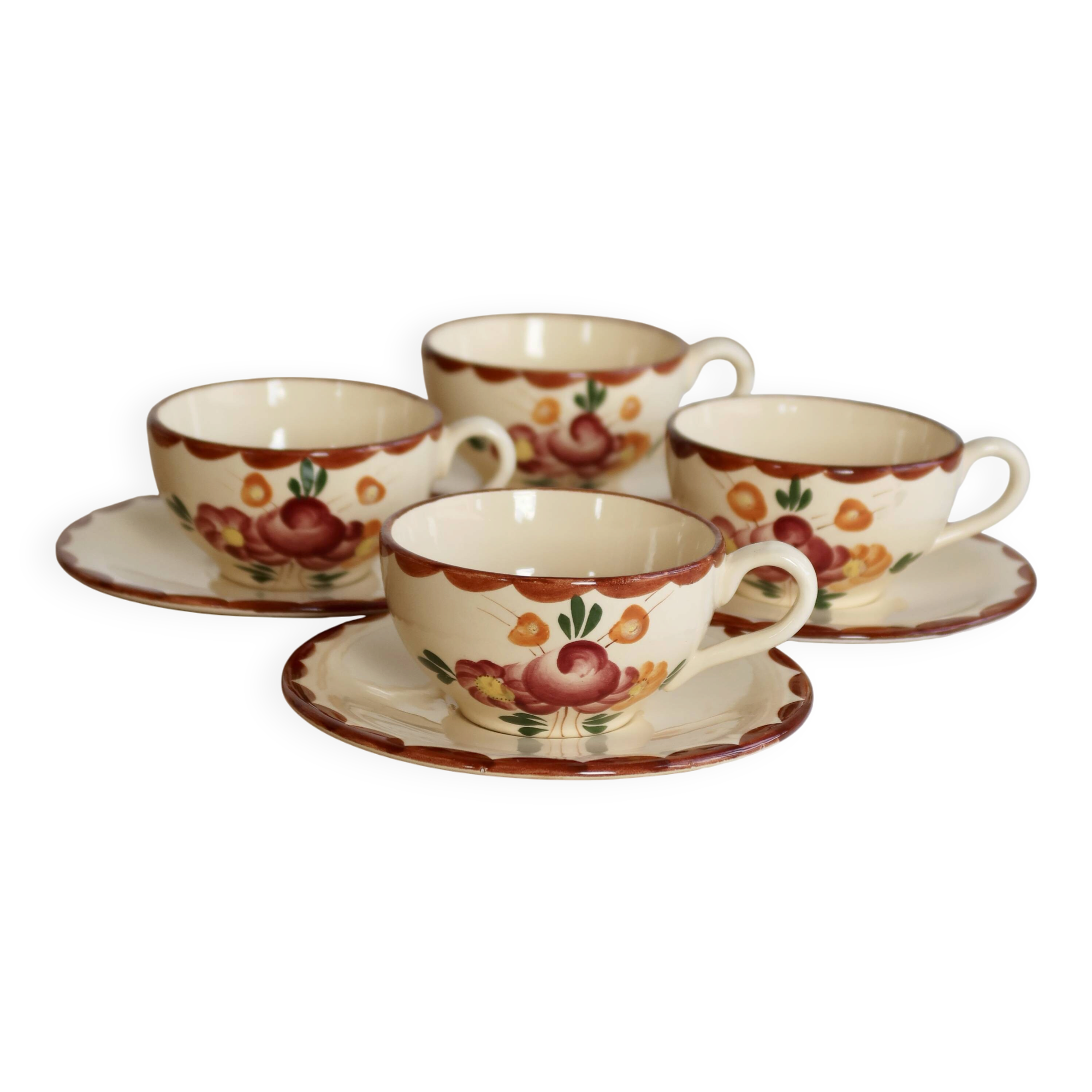 Vintage tea cups in Longchamp earthenware - Agen model