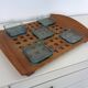 Teak tray with glass bowls by Jens Quistgaard for IHQ Dansk Designs, 1960s, set of 6.