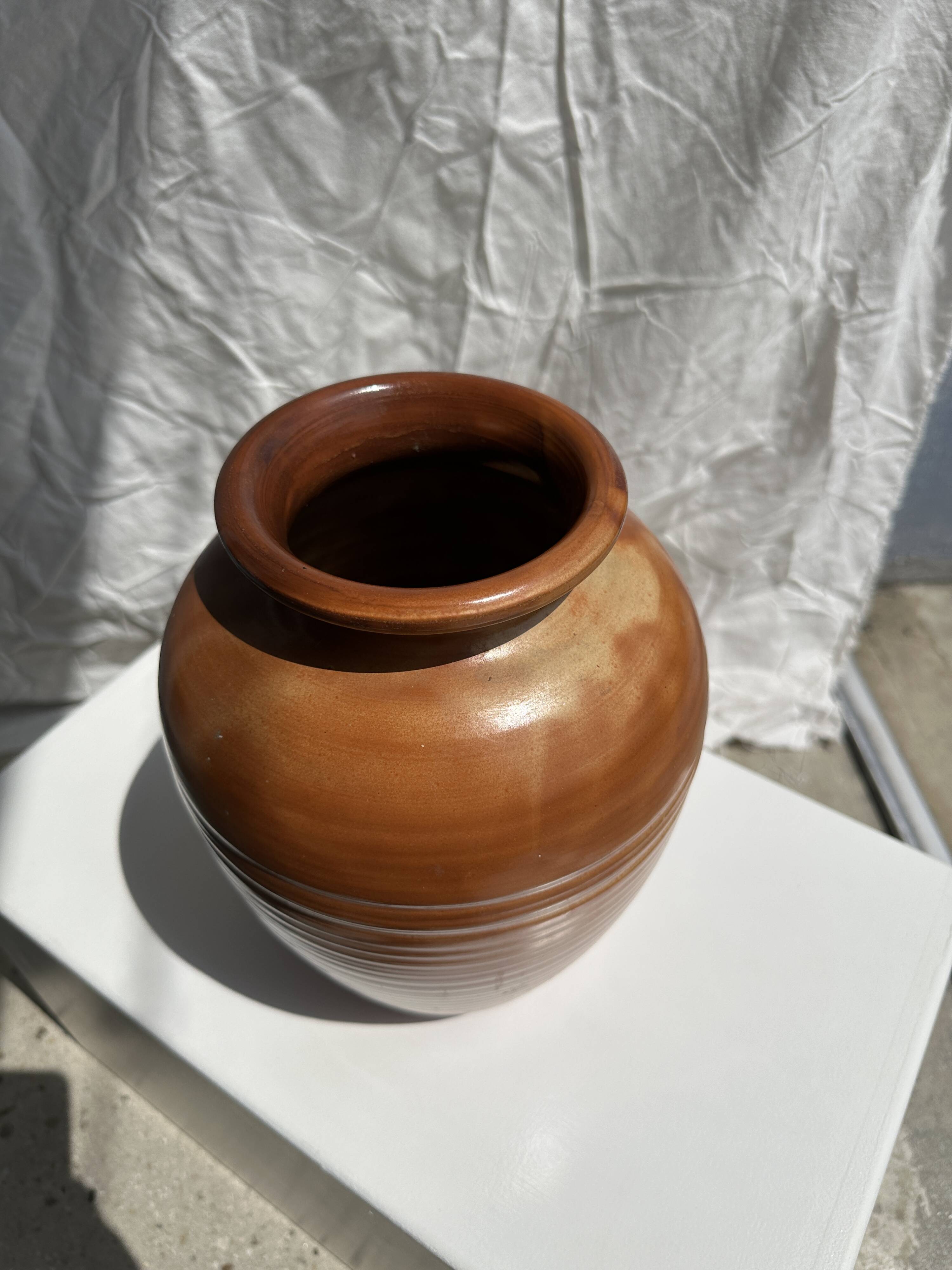 Large brown artisanal ceramic vase