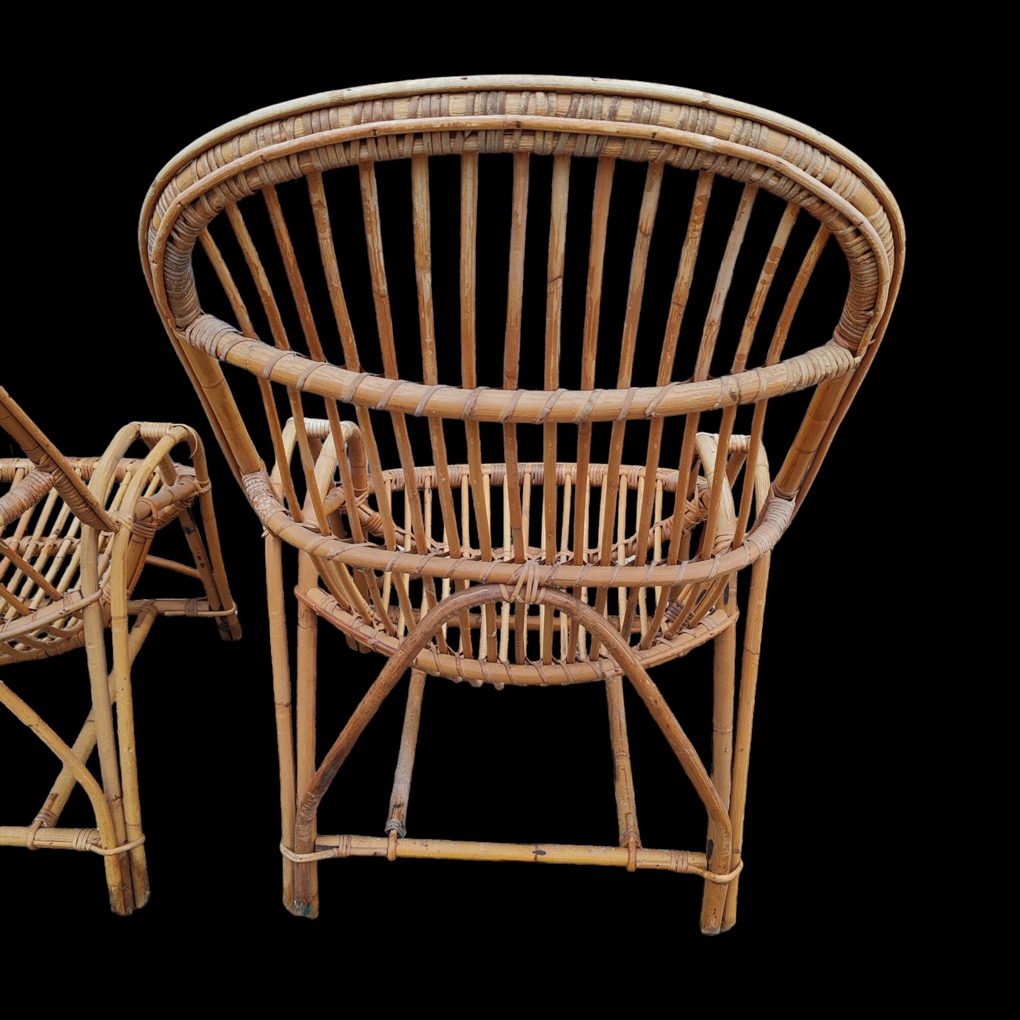 Large vintage rattan armchairs, 1960s