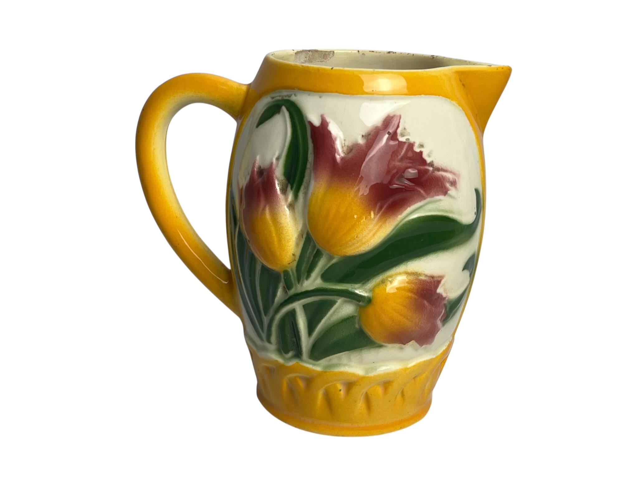 Poet Laval, jug barbotine tulips around 1940