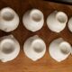 8 white lion head soup bowls with blue edging
