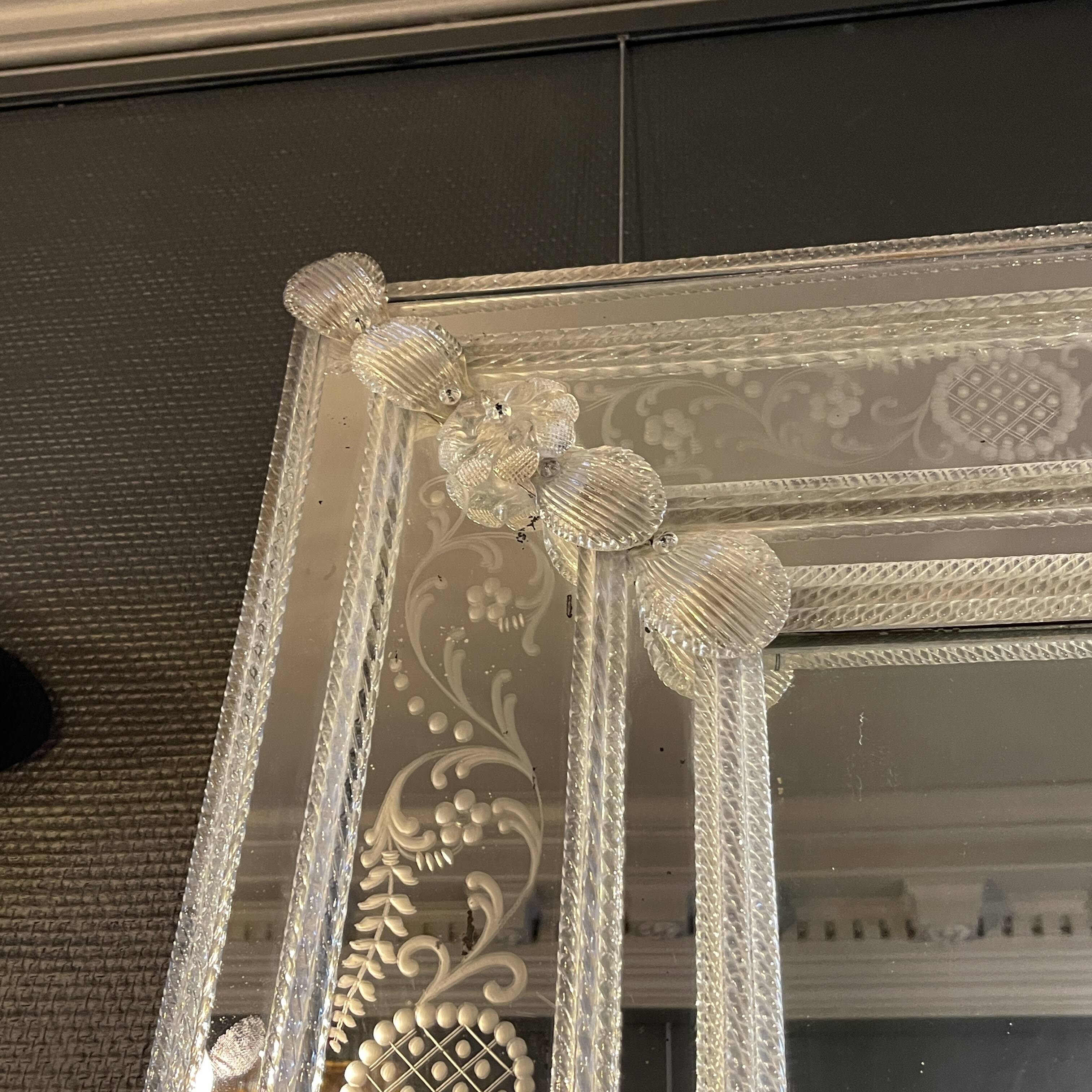 Barovier & Toso Murano, mirror with engraved borders, early 20th century.