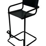 Vintage Black Leather & black frame Italian Modern Barstool