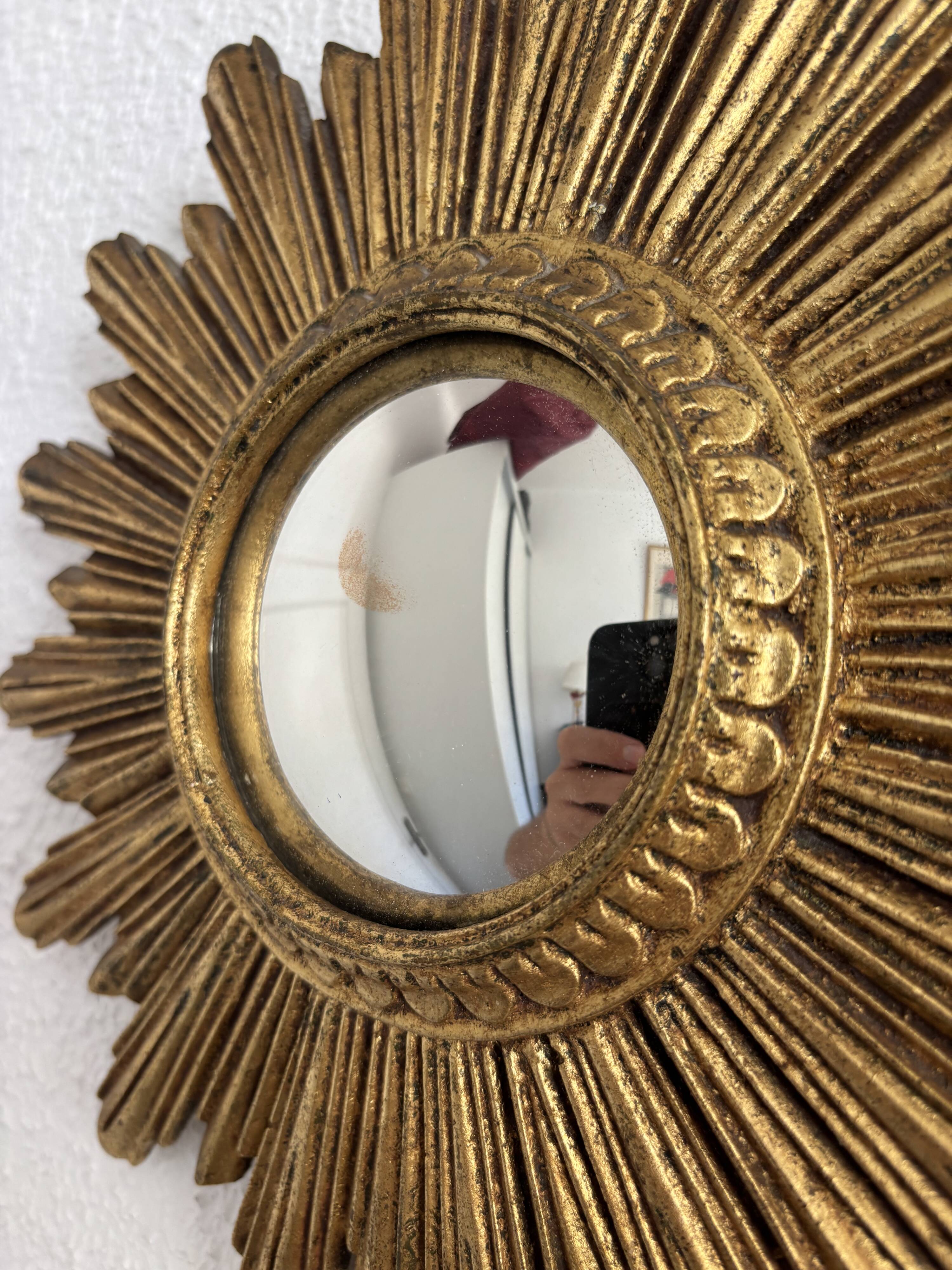 Vintage 1960s sun mirror witch's eye gold - 26 cm