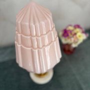 Art Deco lamp with pastel pink opaline globe.