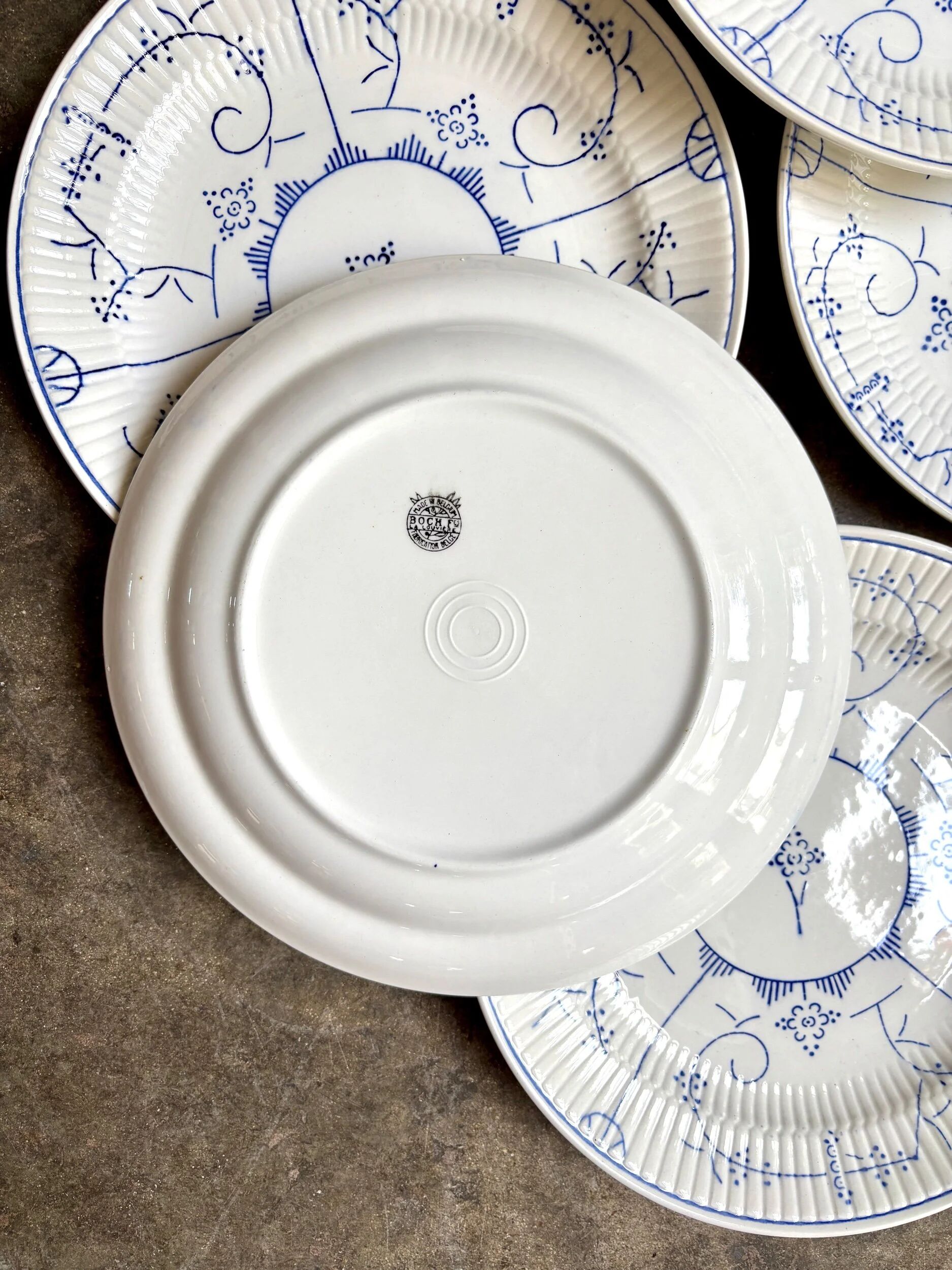 6 flat plates Boch La Louvière in blue glazed earthenware, "Copenhagen" service - 1920s-30s