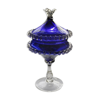 Handblown vintage italian murano empoli glass lidded dish