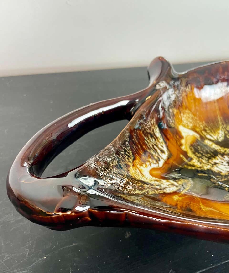 Yellow, orange, white and brown glazed ceramic bowl Vallauris, 70s, France