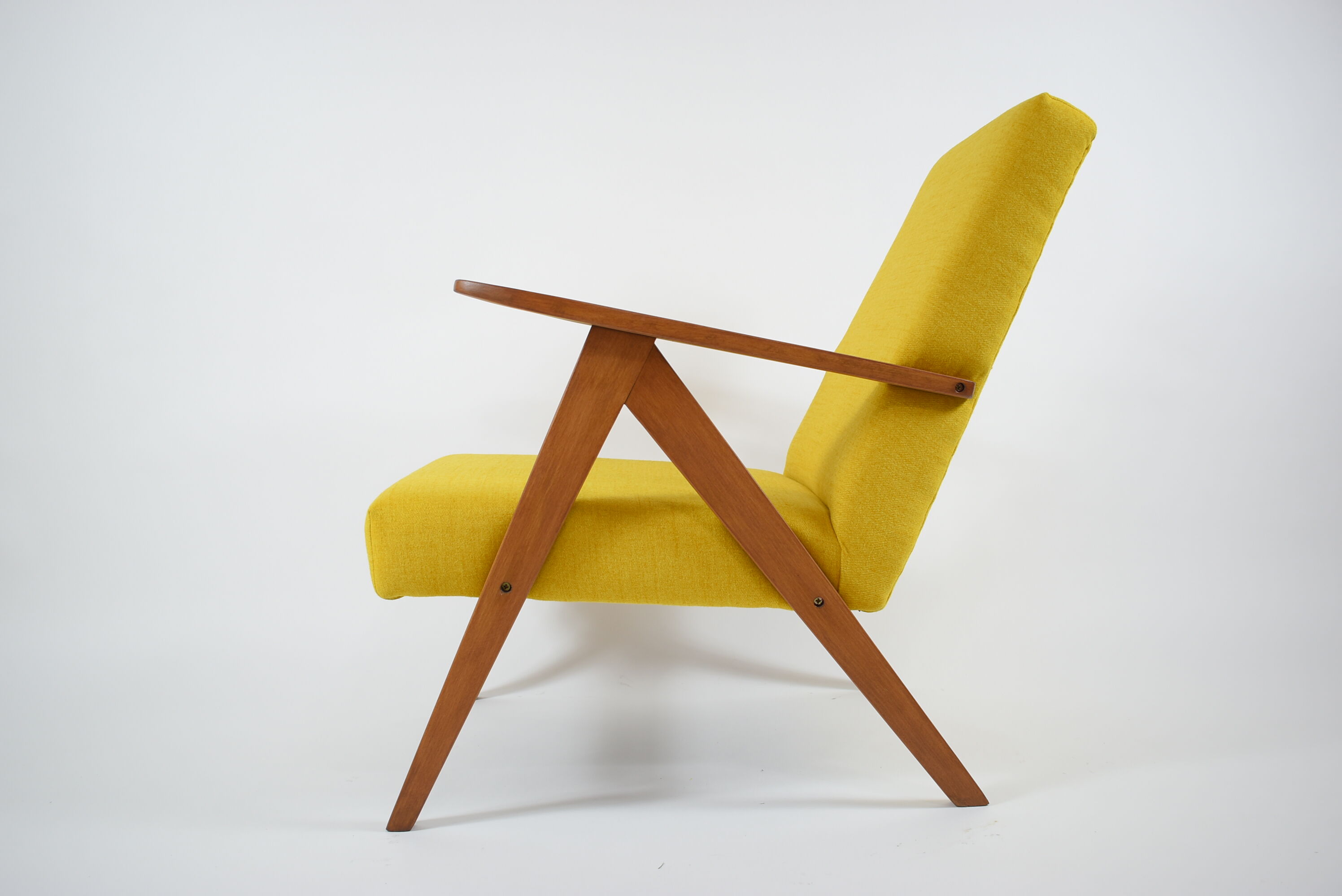 Scandinavian armchair, 60s, fully restored, yellow fabric