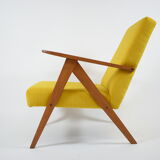 Scandinavian armchair, 60s, fully restored, yellow fabric