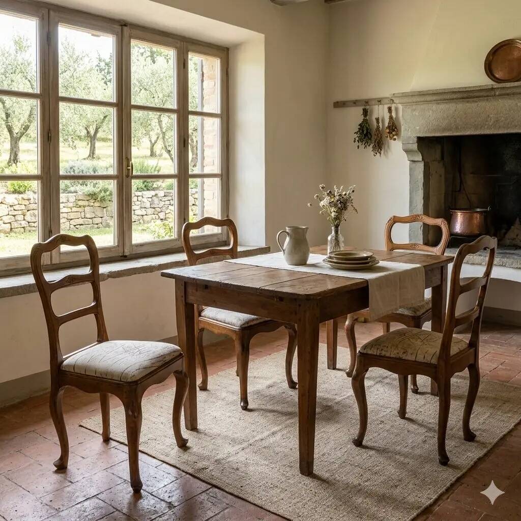Group of 4 antique Baroque chairs in walnut, Italy, 18th century.