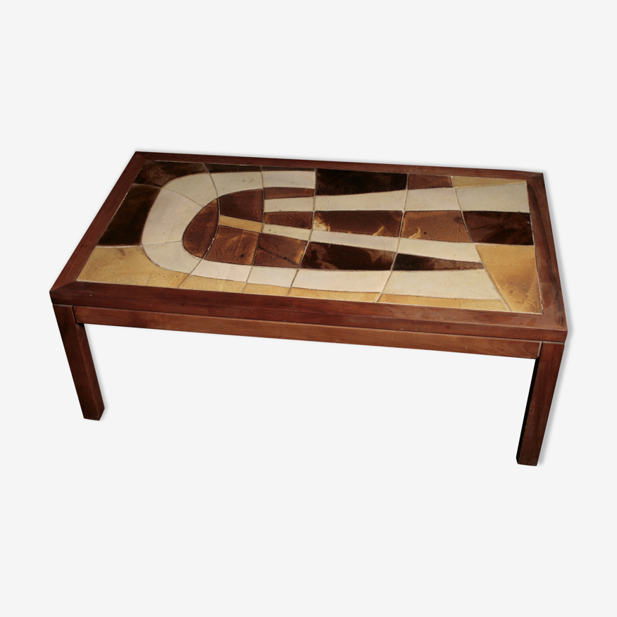 Table basse vintage bois et céramique | Selency