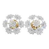 Set of 2 Charming Murano Vintage Ceiling Light White Flowers, 1970s