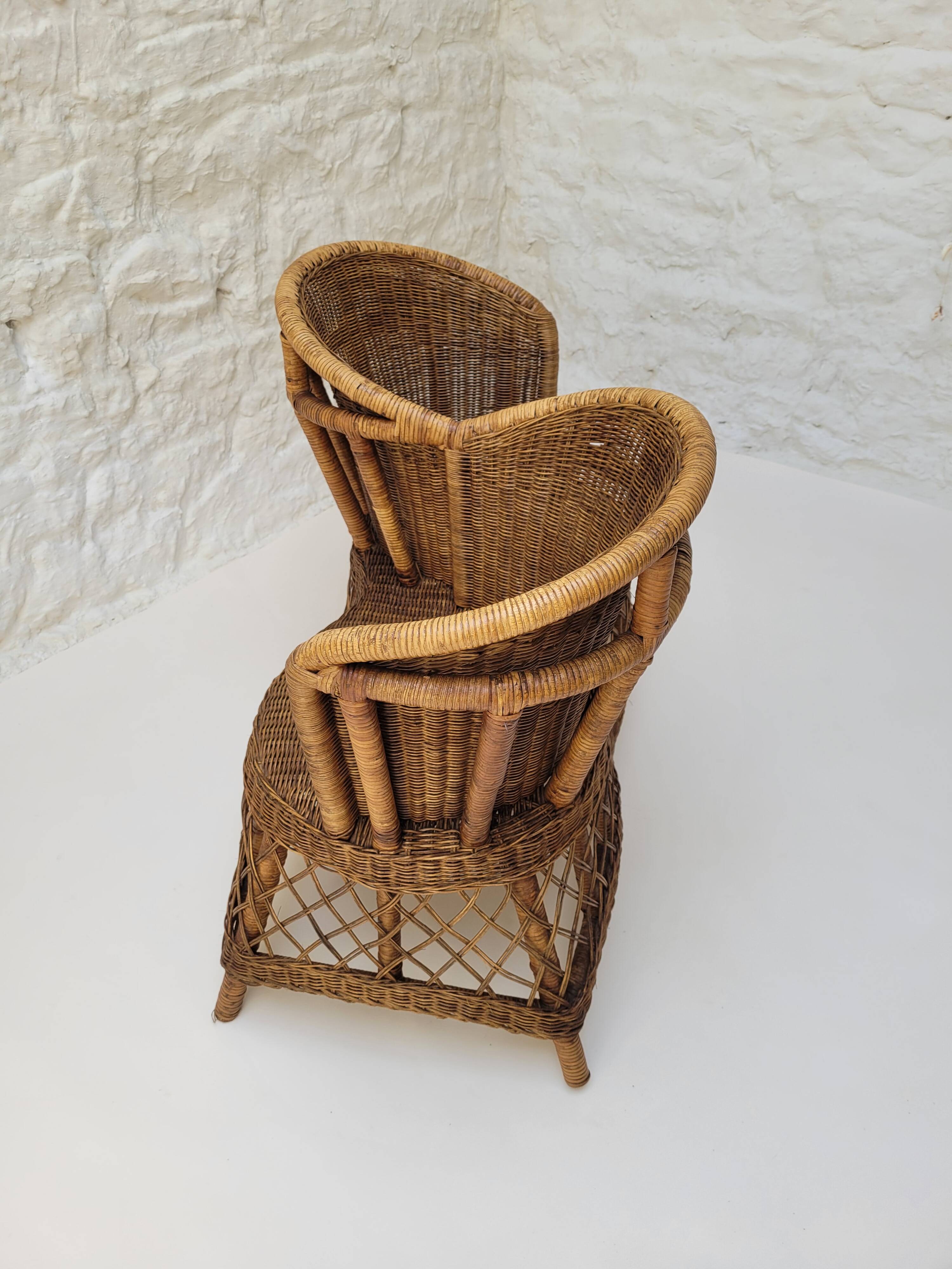 Vintage rattan confidant sofa