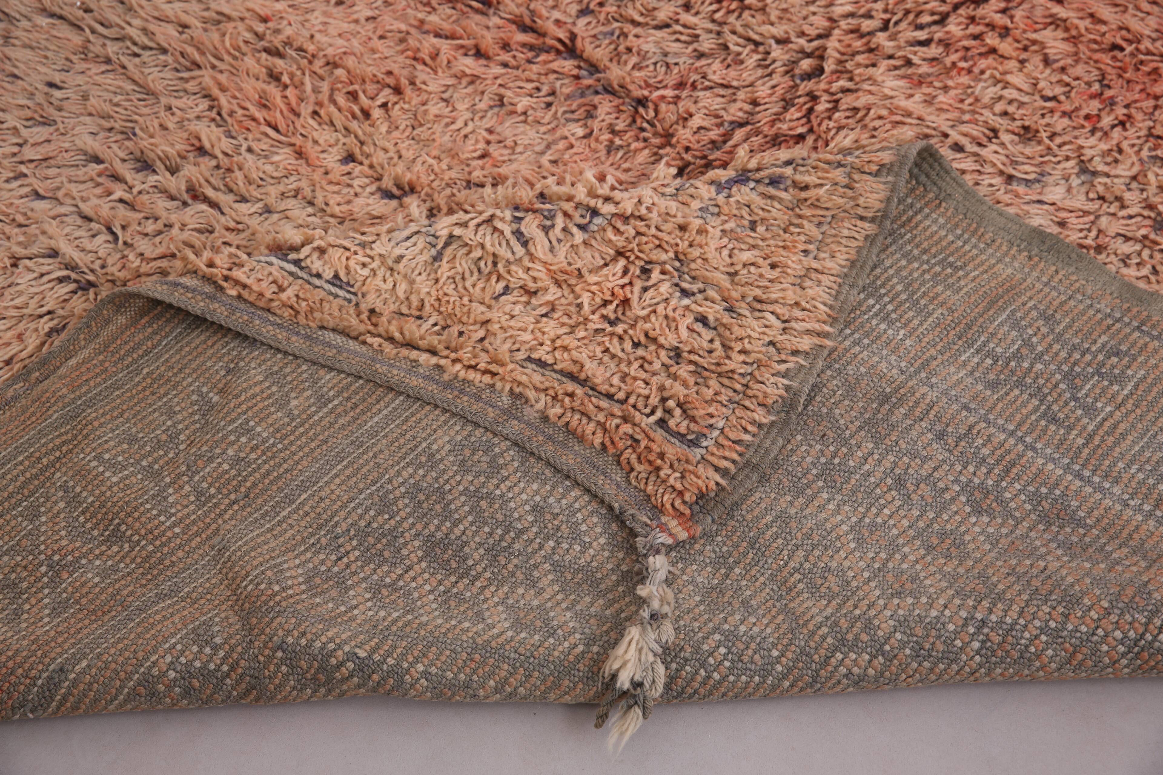 Peach Vintage Moroccan Rug 203 x 331 cm, Berber Shag Rug, Handmade Boho Rug