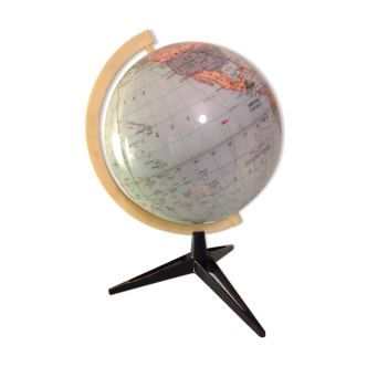 Globe terrestre lumineux à pied tripode Rico vintage années 60