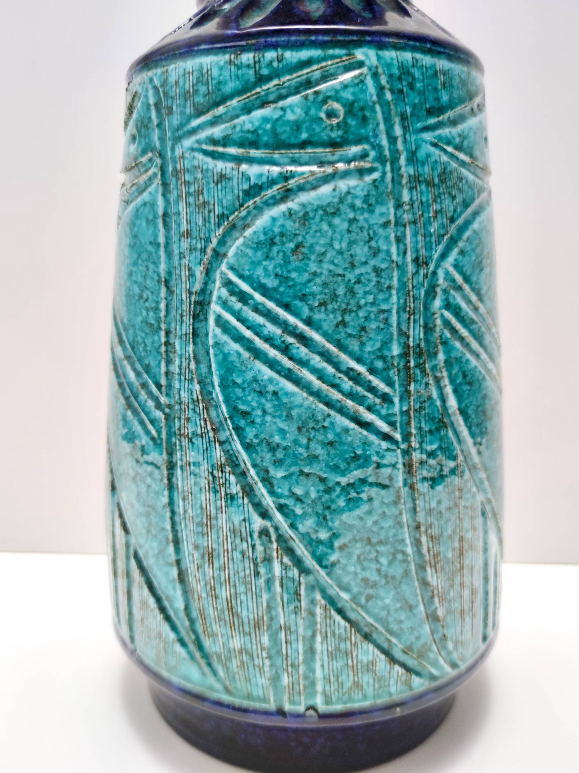 Blue and Teal Ceramic Vase in the style of Bitossi