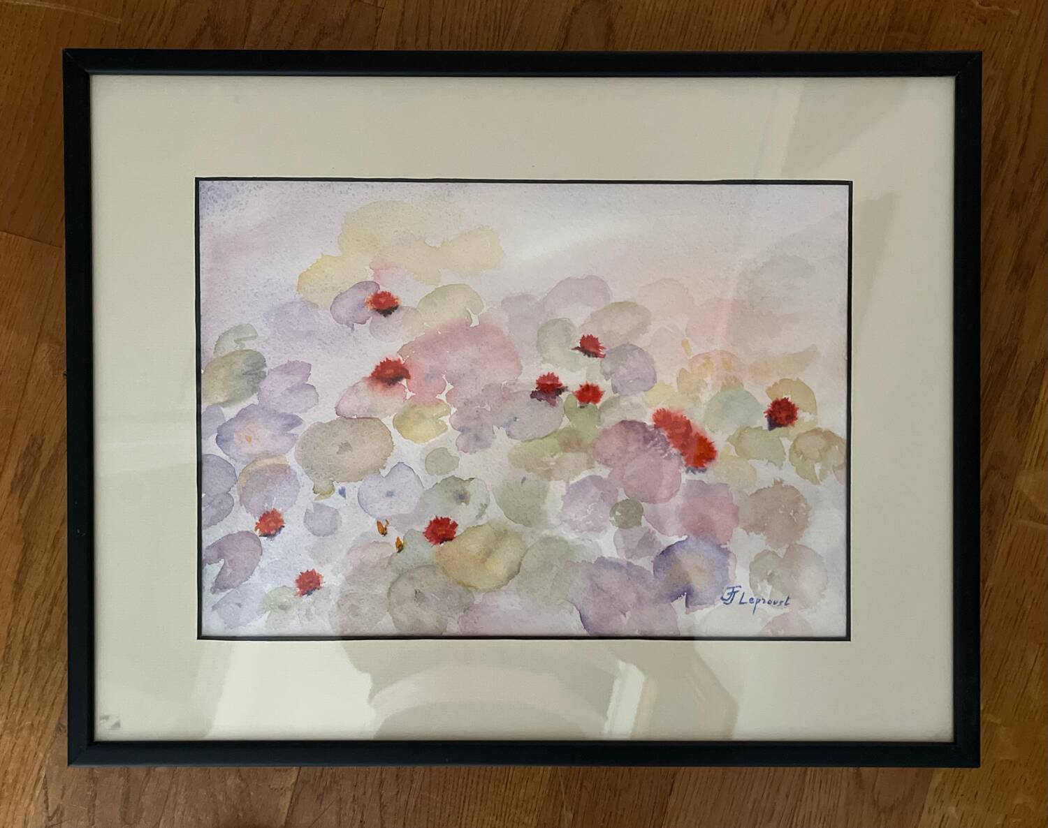 Tableau, aquarelle "Nymphéas" de JJ Leproust