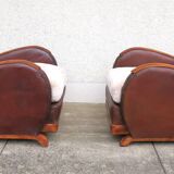 Pair of art-deco leather armchairs