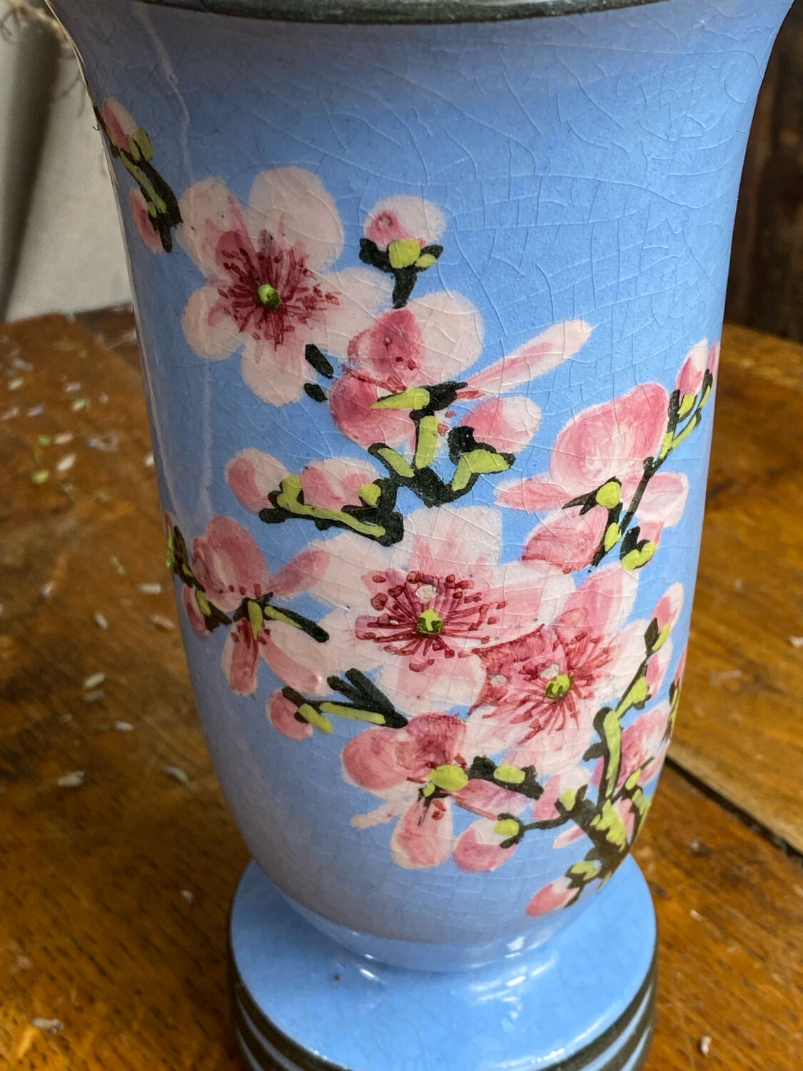 Ceramic vase, cherry blossom decoration, Pardi Vallauris