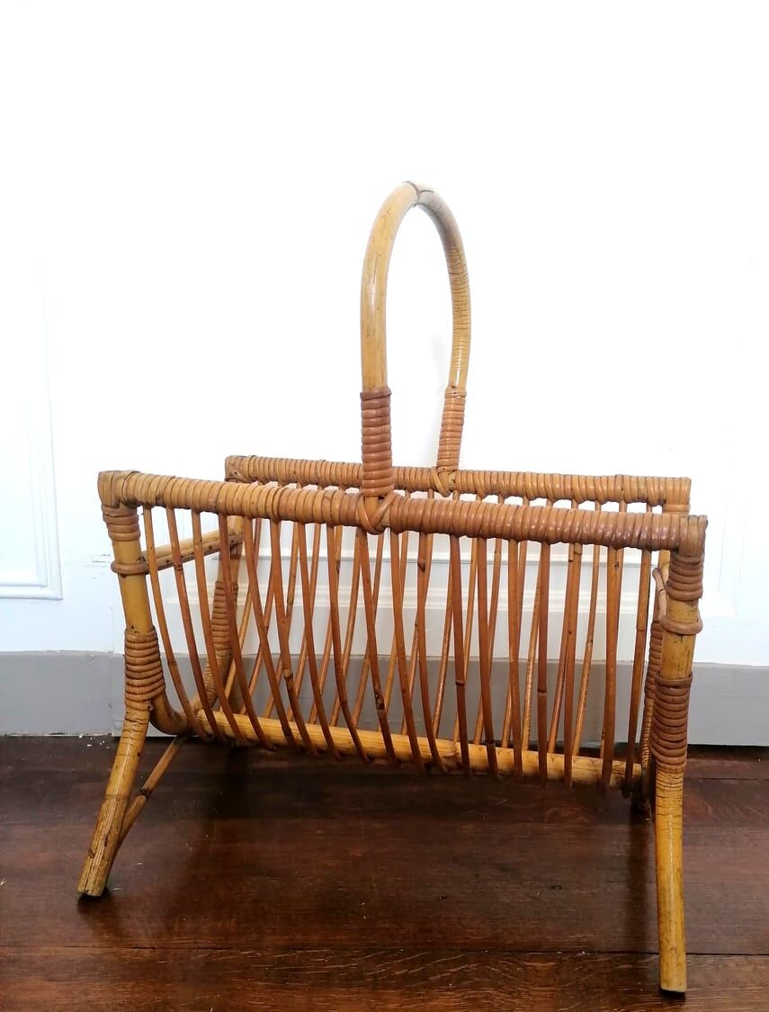 Rattan magazine rack 1960