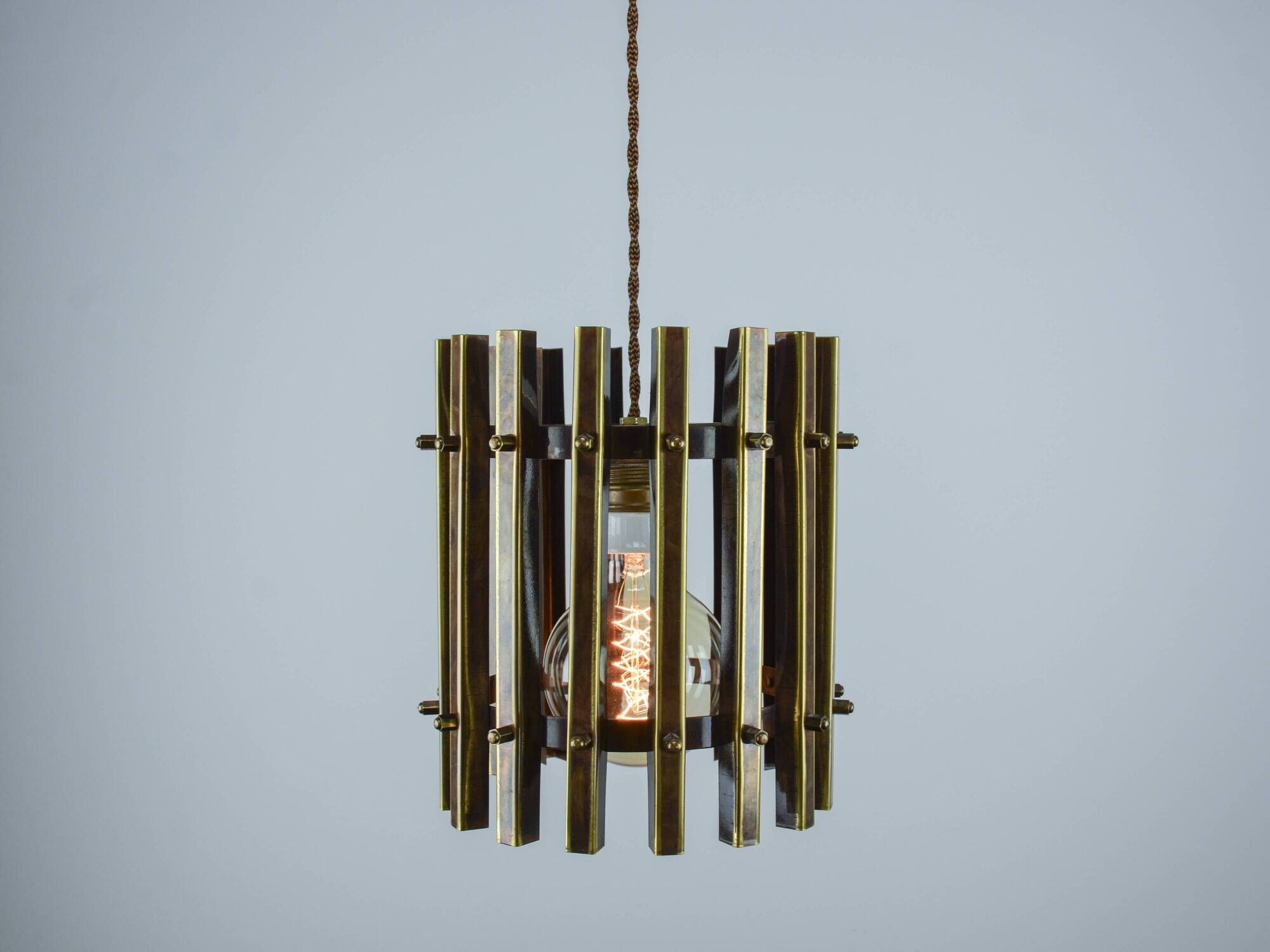 Italian Brutalist Brass-Metal Pendant Lamp