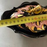 Plat bonbonnière céramique rose doré signée