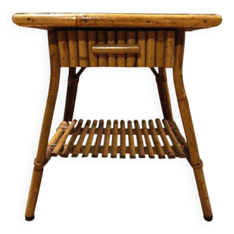 Table de chevet bambou et rotin