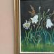 Swedish oil on panel “White Lilies and Flowers” by EK, vintage & framed 28×35cm