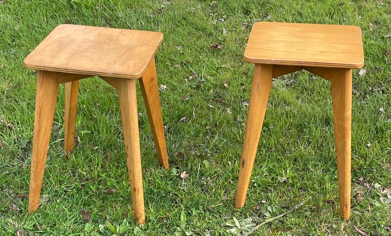 Pair of blond beech stools, Vintage 1970