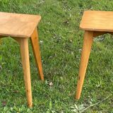 Pair of blond beech stools, Vintage 1970