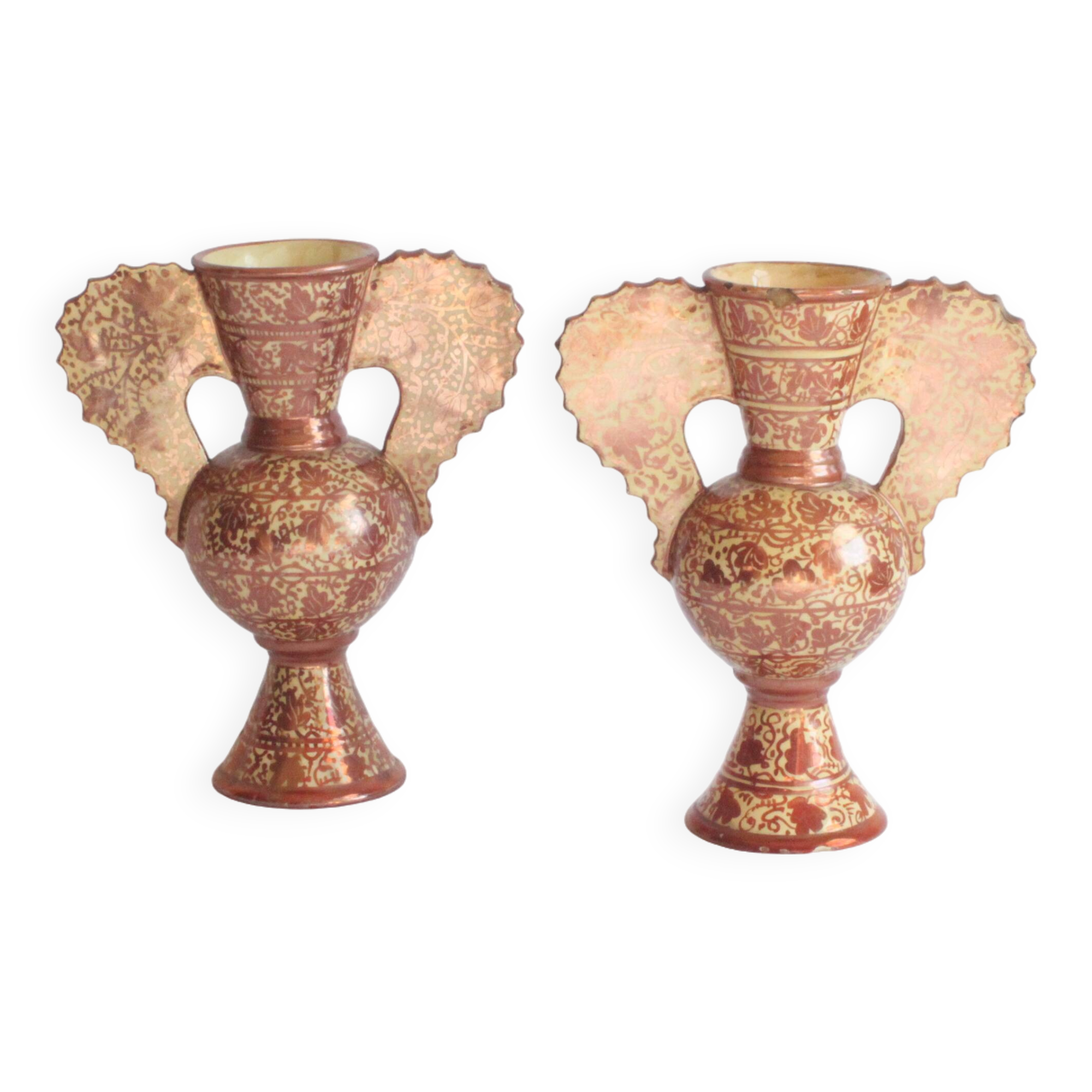 Neoclassical Spanish Copper Lustre Vases, 19Th