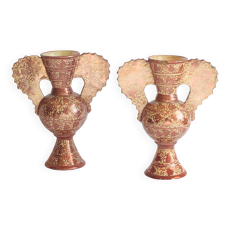 Neoclassical Spanish Copper Lustre Vases, 19Th