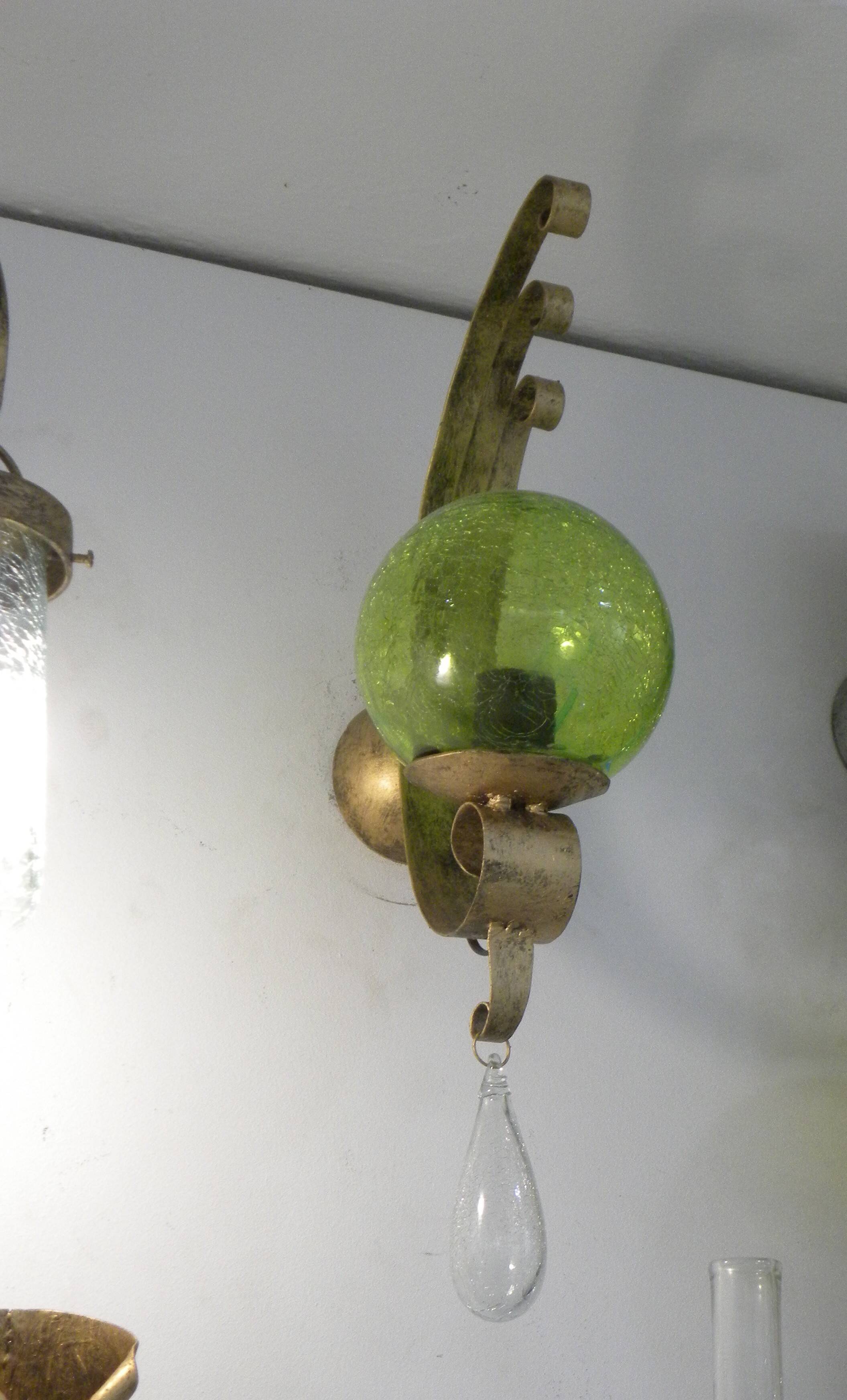 Metal Wall Light Globe and Glass Pendant Retro Art Deco