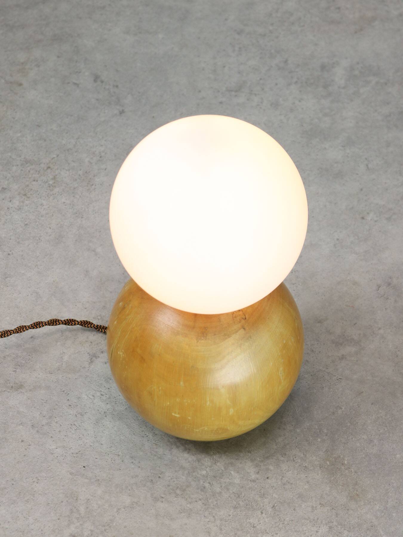 Vintage Italian Wooden and Opaline Table Lamp