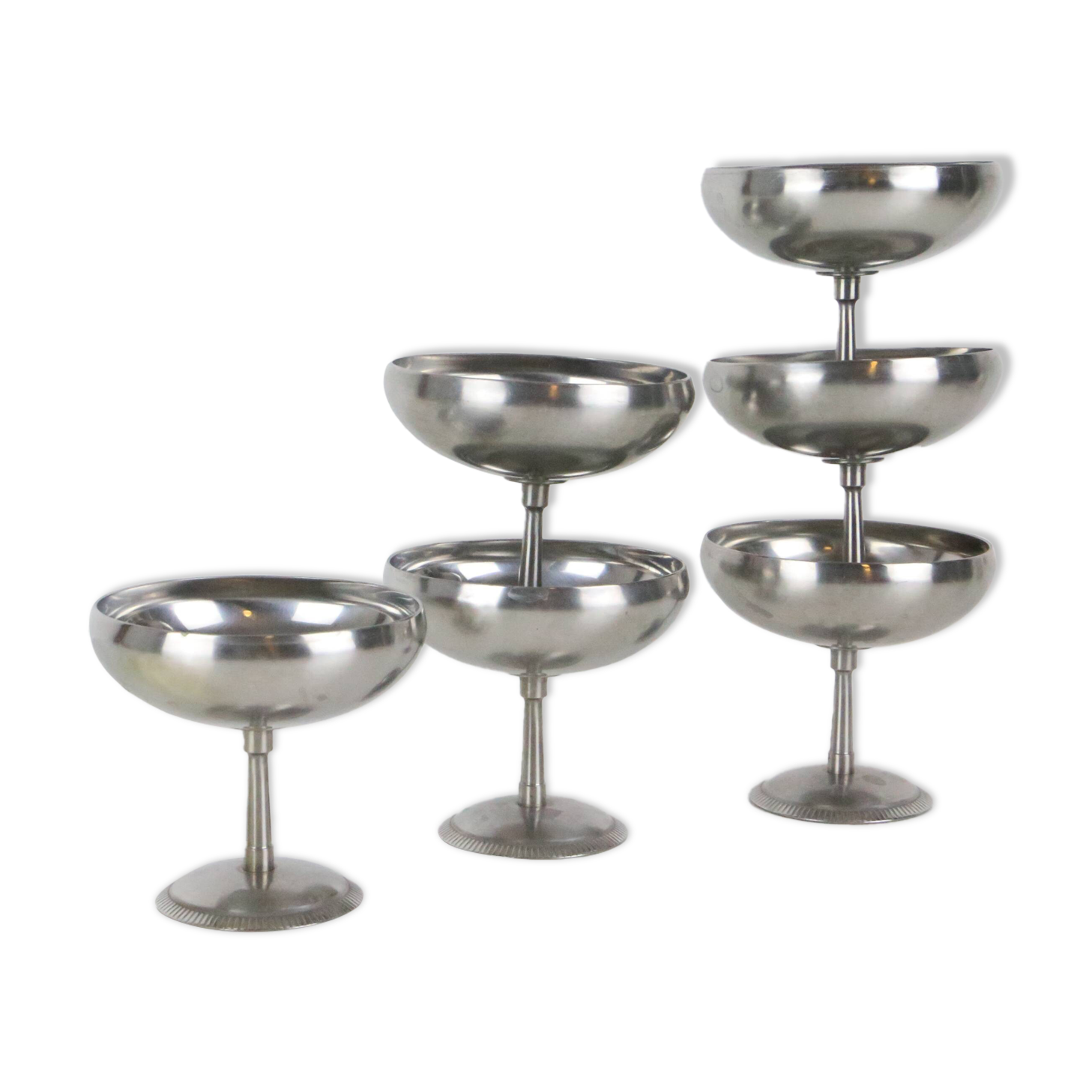 Set of 6 stainless steel bowls by Letang-Remy, vintage French, 1970s