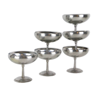 Set of 6 stainless steel bowls by Letang-Remy, vintage French, 1970s