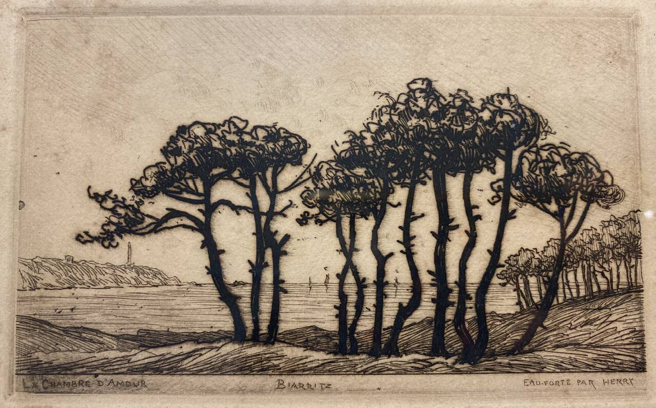 Old engraving, Biarritz, the 20th century love bedroom