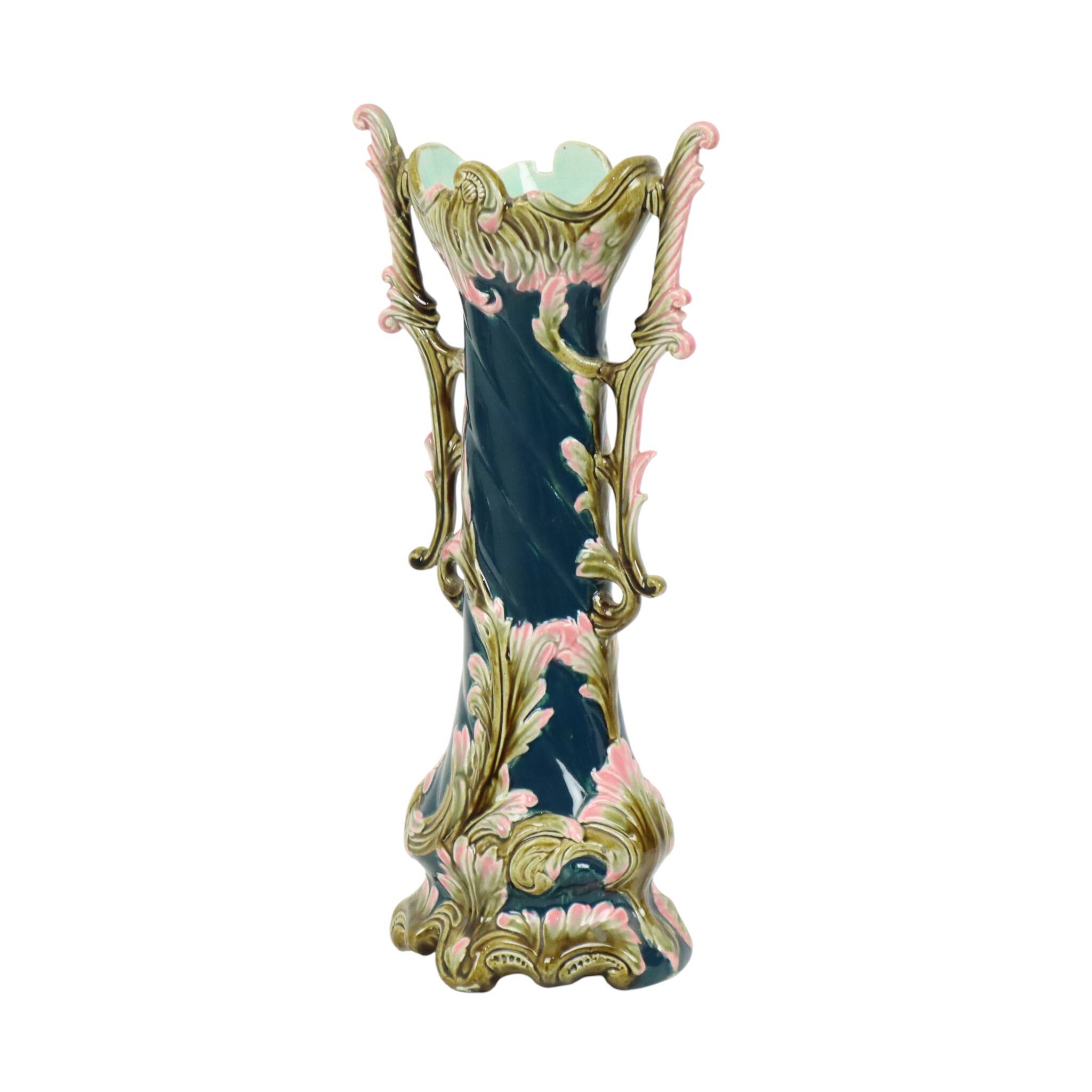 Antique Blue Art Nouveau Vase Rococo Style 38cm